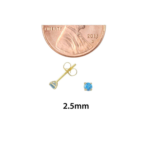 10k Yellow Gold Round Blue Topaz CZ Stud Earrings Cubic Zirconia - Jewelryland.com