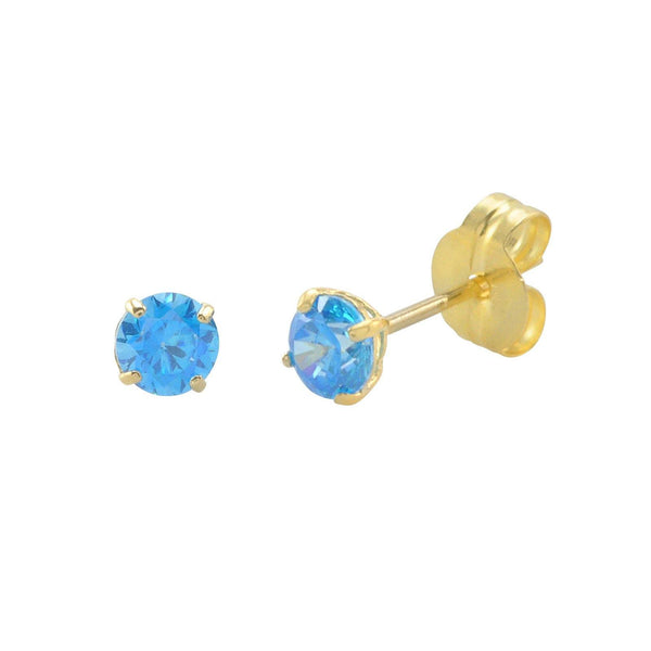 10k Yellow Gold Round Blue Topaz CZ Stud Earrings Cubic Zirconia - Jewelryland.com