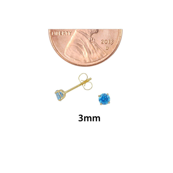 10k Yellow Gold Round Blue Topaz CZ Stud Earrings Cubic Zirconia - Jewelryland.com