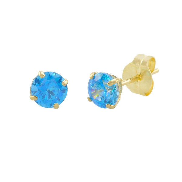 10k Yellow Gold Round Blue Topaz CZ Stud Earrings Cubic Zirconia - Jewelryland.com