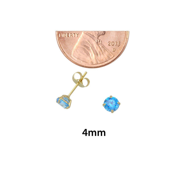 10k Yellow Gold Round Blue Topaz CZ Stud Earrings Cubic Zirconia - Jewelryland.com