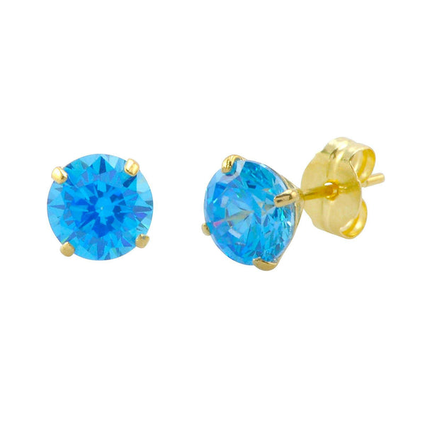 10k Yellow Gold Round Blue Topaz CZ Stud Earrings Cubic Zirconia - Jewelryland.com