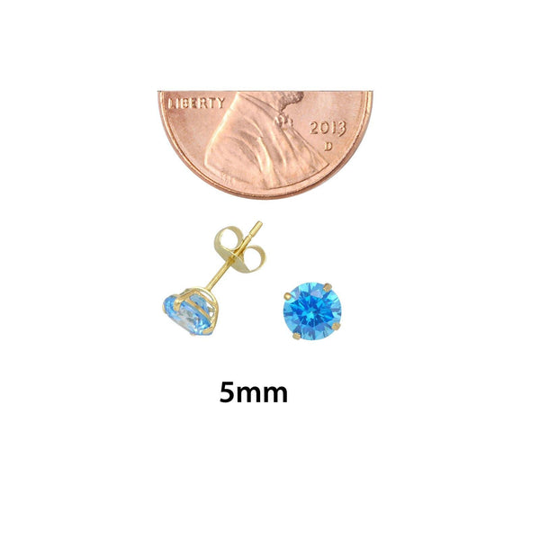 10k Yellow Gold Round Blue Topaz CZ Stud Earrings Cubic Zirconia - Jewelryland.com