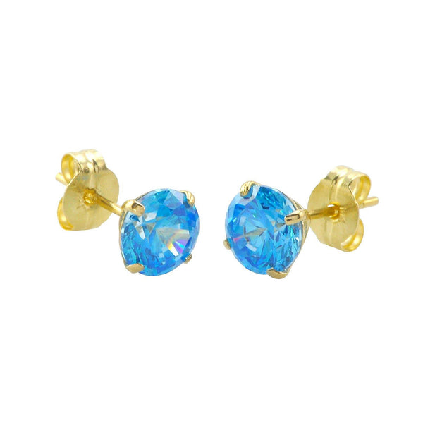 10k Yellow Gold Round Blue Topaz CZ Stud Earrings Cubic Zirconia - Jewelryland.com