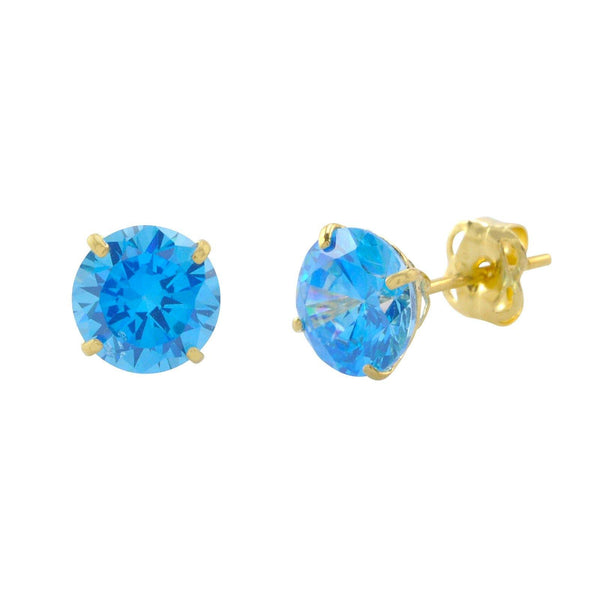 10k Yellow Gold Round Blue Topaz CZ Stud Earrings Cubic Zirconia - Jewelryland.com