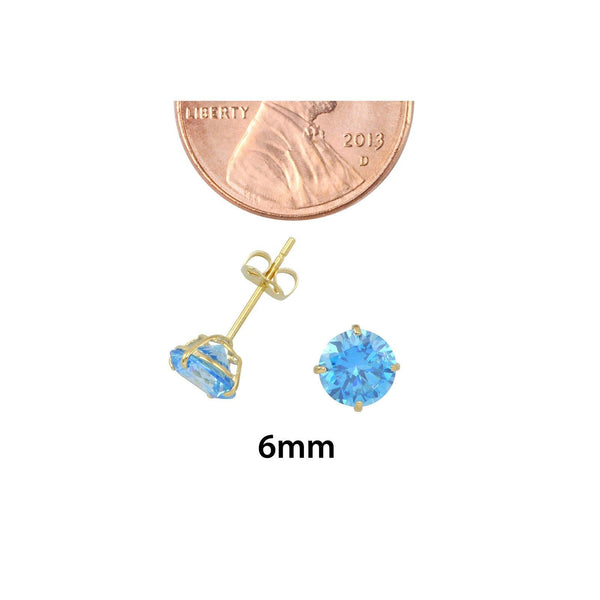10k Yellow Gold Round Blue Topaz CZ Stud Earrings Cubic Zirconia - Jewelryland.com