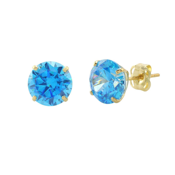 10k Yellow Gold Round Blue Topaz CZ Stud Earrings Cubic Zirconia - Jewelryland.com