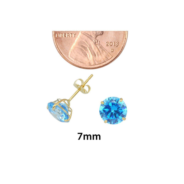 10k Yellow Gold Round Blue Topaz CZ Stud Earrings Cubic Zirconia - Jewelryland.com