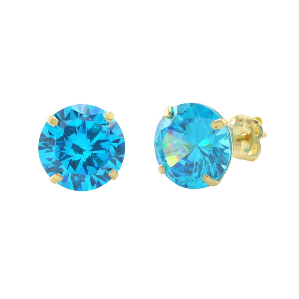 10k Yellow Gold Round Blue Topaz CZ Stud Earrings Cubic Zirconia - Jewelryland.com