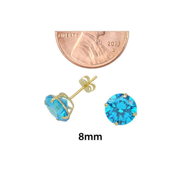 10k Yellow Gold Round Blue Topaz CZ Stud Earrings Cubic Zirconia - Jewelryland.com