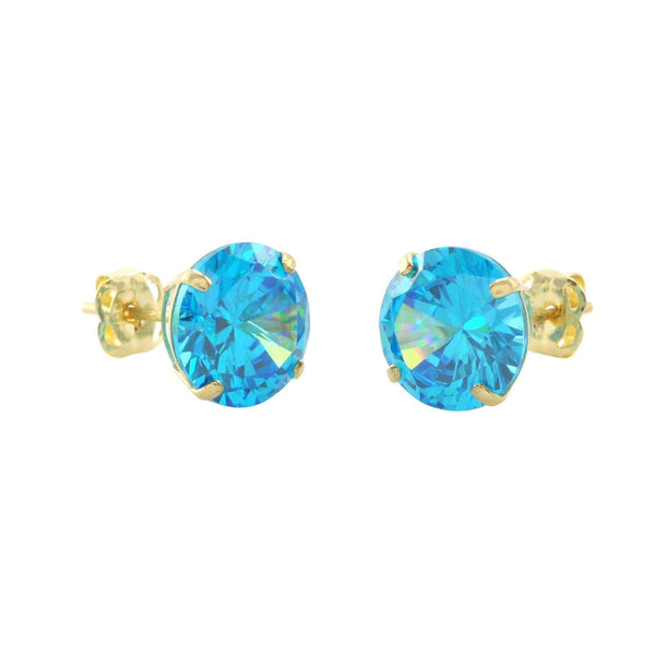 10k Yellow Gold Round Blue Topaz CZ Stud Earrings Cubic Zirconia - Jewelryland.com