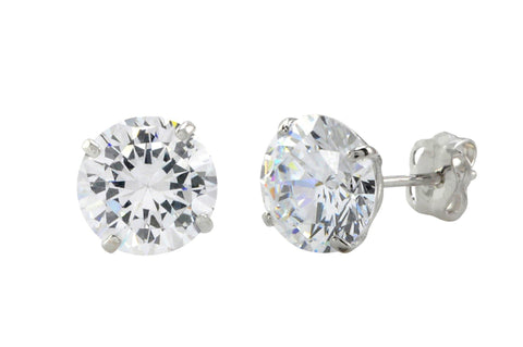 10k White Gold Round Clear Cubic Zirconia CZ Stud Earrings Basket Setting - Jewelryland.com