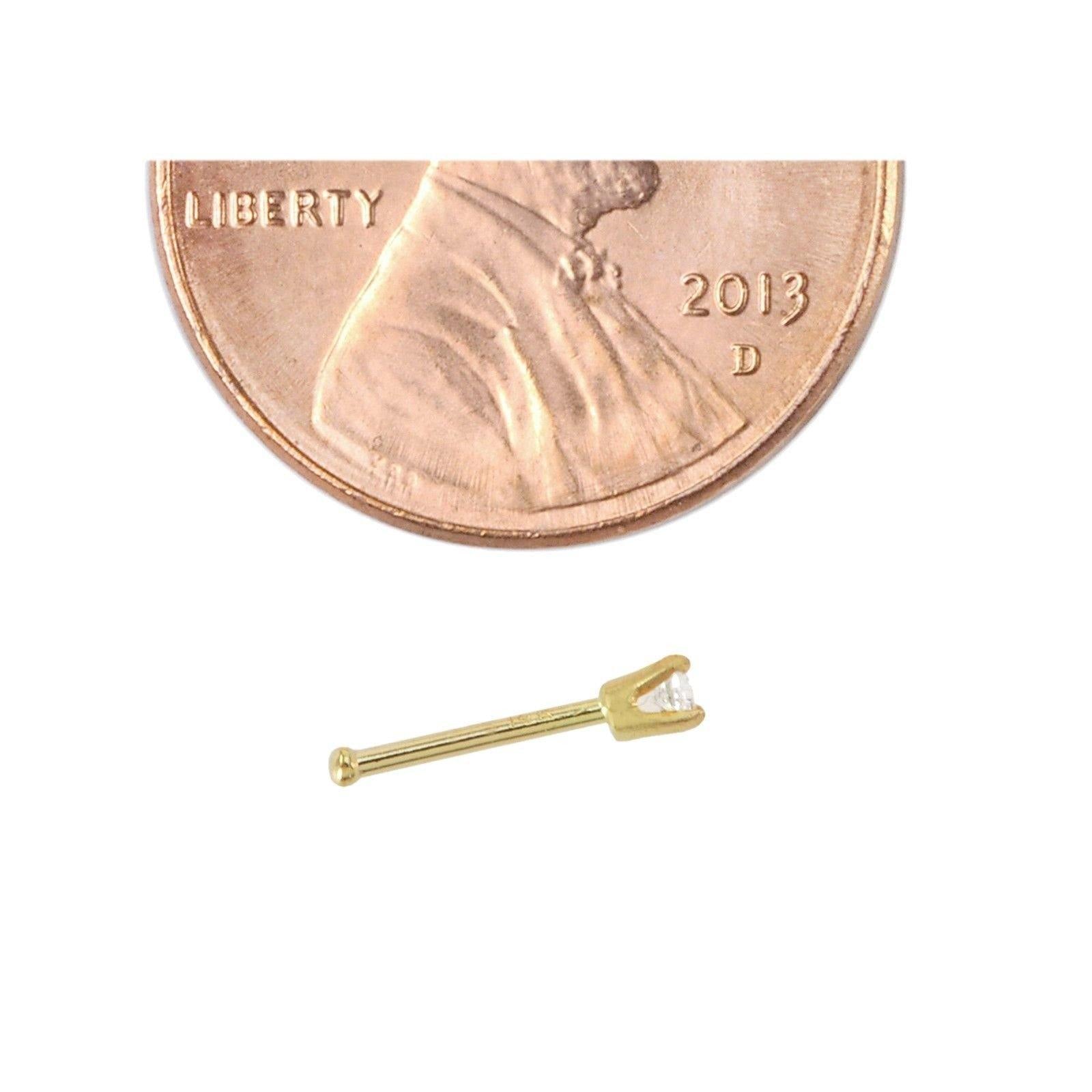 14k Yellow Gold Point Genuine Diamond Nose Stud 20g Nose Bone