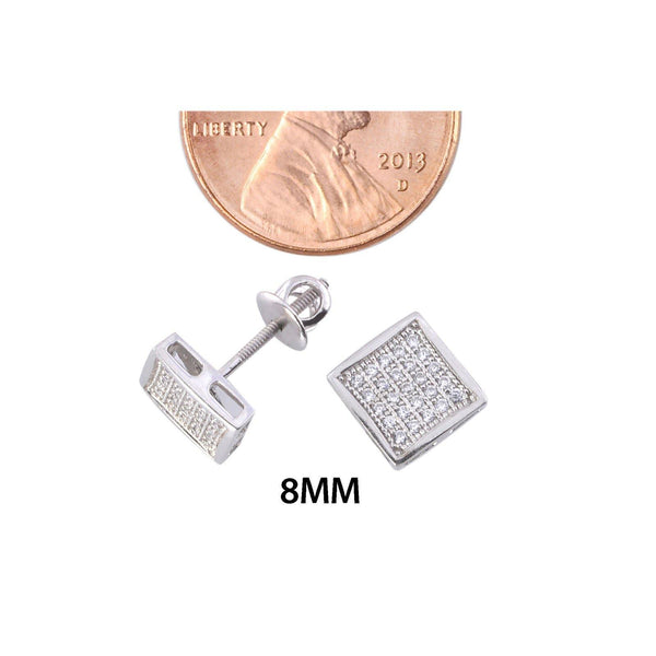 Sterling Silver Stud Screwback Earrings White CZ 8mm Square Framed - Jewelryland.com