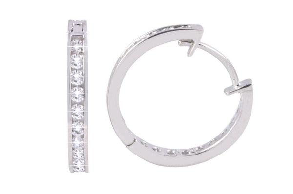 925 Sterling Silver Hoop Earrings CZ Huggie Hinged Cubic Zirconia 18mm - Jewelryland.com