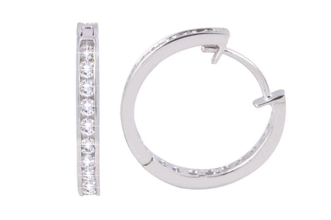 925 Sterling Silver Hoop Earrings CZ Huggie Hinged Cubic Zirconia 18mm - Jewelryland.com