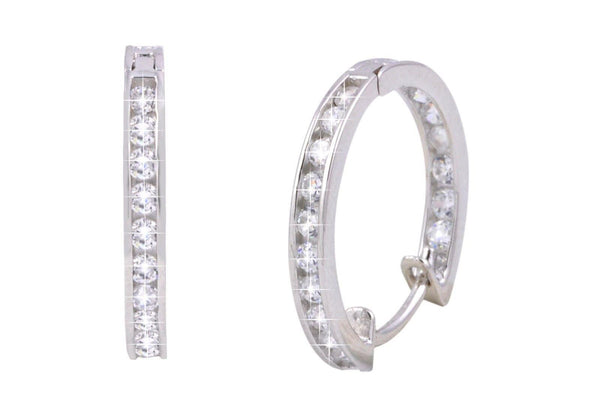 925 Sterling Silver Hoop Earrings CZ Huggie Hinged Cubic Zirconia 18mm - Jewelryland.com