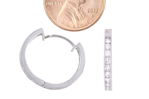 925 Sterling Silver Hoop Earrings CZ Huggie Hinged Cubic Zirconia 18mm - Jewelryland.com