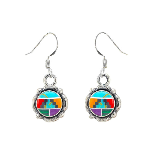 Multi Stone Sterling Silver Gemstone Dangle Earrings Filigree Design 31mm x 12m - Jewelryland.com