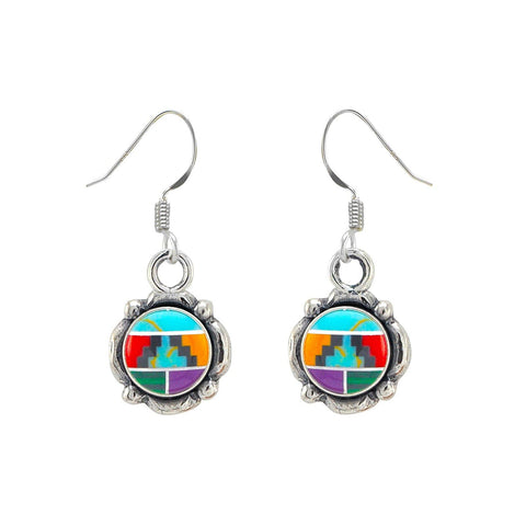 Multi Stone Sterling Silver Gemstone Dangle Earrings Filigree Design 31mm x 12m - Jewelryland.com