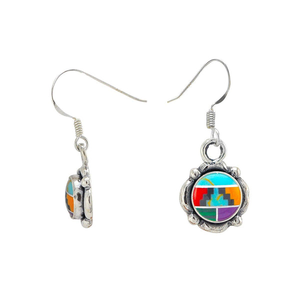 Multi Stone Sterling Silver Gemstone Dangle Earrings Filigree Design 31mm x 12m - Jewelryland.com