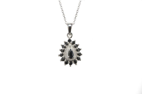 Diamond and Dark Sapphire 925 Sterling Silver Necklace Teardrop 18 Inch Chain - Jewelryland.com