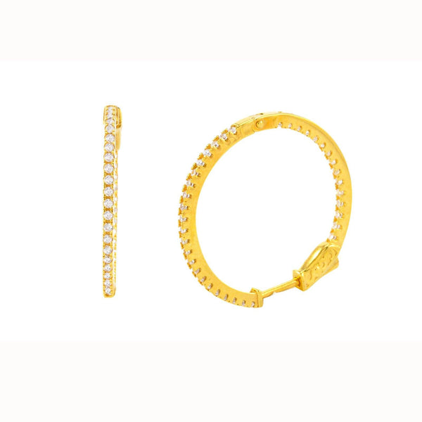 Hoop Earrings Cubic Zirconia CZ Yellow Gold Plated 29mm Push Latch Lock - Jewelryland.com