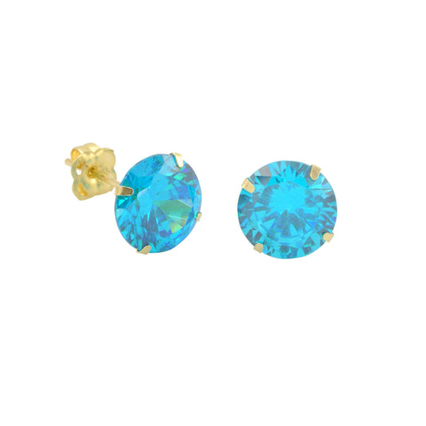10k Yellow Gold Blue Topaz CZ Stud Earrings Cubic Zirconia Round Prong Set - Jewelryland.com