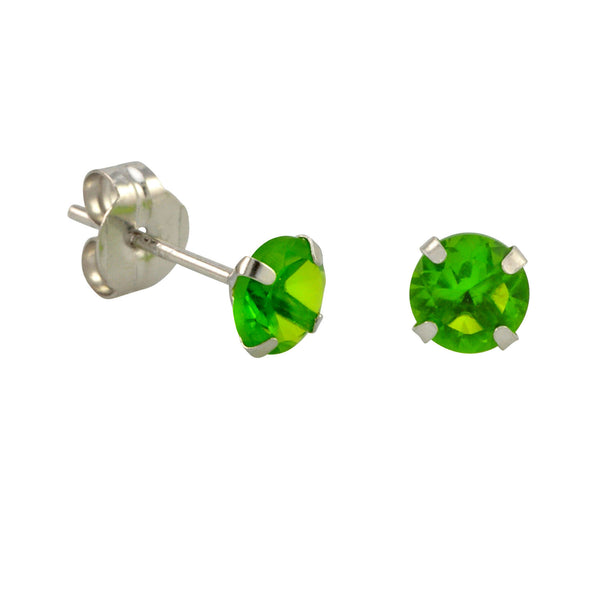 10k White Gold Peridot Green CZ Stud Earrings Cubic Zirconia Round Prong Set - Jewelryland.com