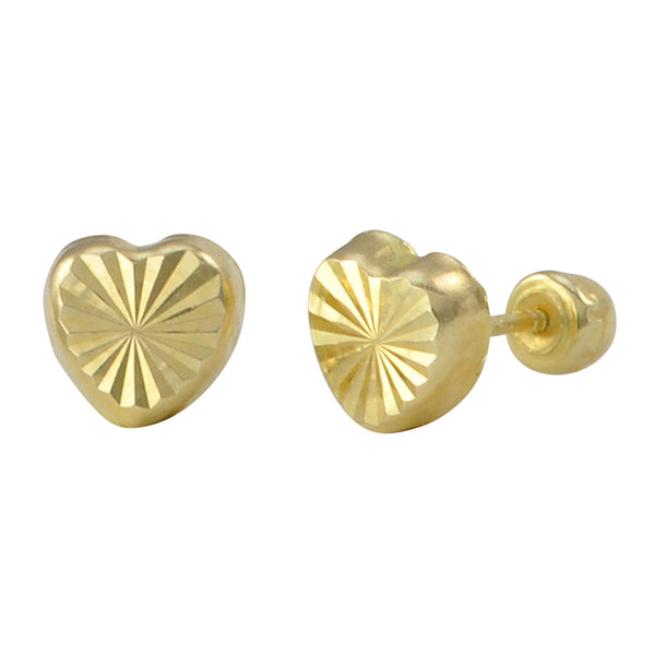 Heart Stud Earrings 10k Yellow Gold Laser Cut with Screwbacks 5mm - Jewelryland.com