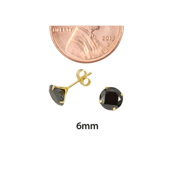 14k Yellow Gold Black Cubic Zirconia Stud Earrings Round CZ - Jewelryland.com