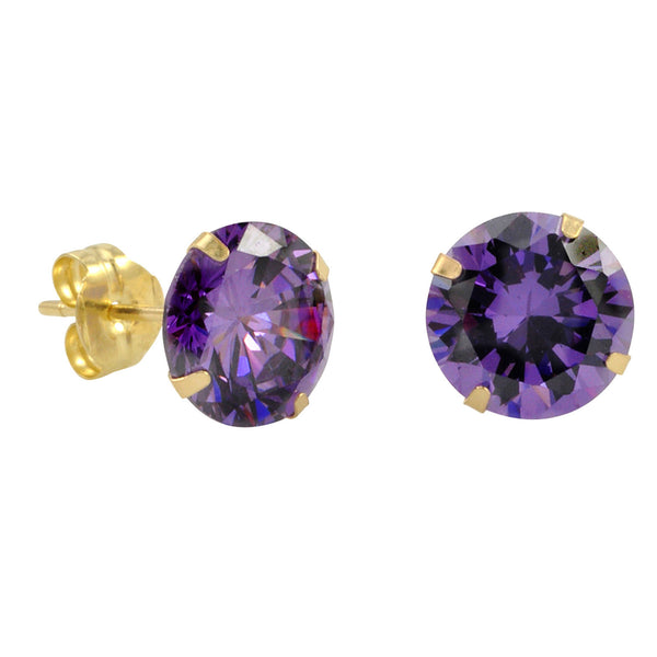 10k Yellow Gold Purple Amethyst CZ Stud Earrings Cubic Zirconia Round Prong Set - Jewelryland.com