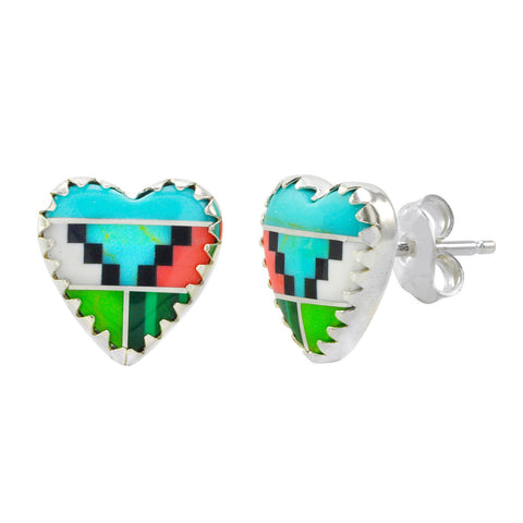 Light Multi Color Gemstone Earrings Sterling Silver Heart Shaped 11mm - Jewelryland.com
