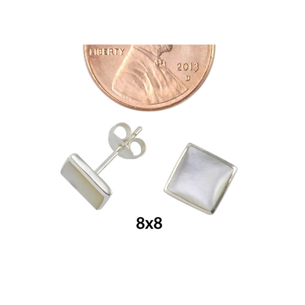 Mother of Pearl Stud Earrings .925 Sterling Silver 8mm Square Stone - Jewelryland.com