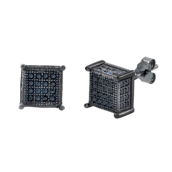 Sterling Silver Square Black Cubic Zirconia Stud Earrings 4 Prongs 8mm - Jewelryland.com