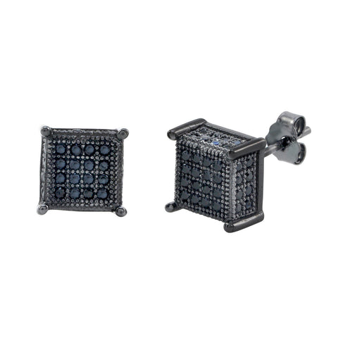 Sterling Silver Square Black Cubic Zirconia Stud Earrings 4 Prongs 8mm - Jewelryland.com