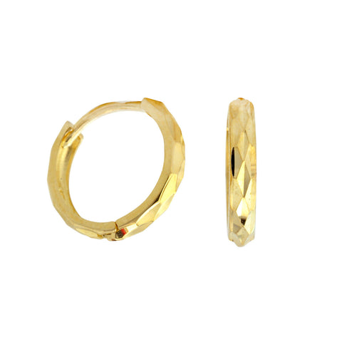 10k Yellow Gold Huggie Hoop Earrings High Polish Laser Cut Design 12mm x 2mm - Jewelryland.com