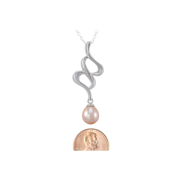 Pink Pearl Swirl Design Necklace White CZ .925 Sterling Silver, 18" Chain - Jewelryland.com