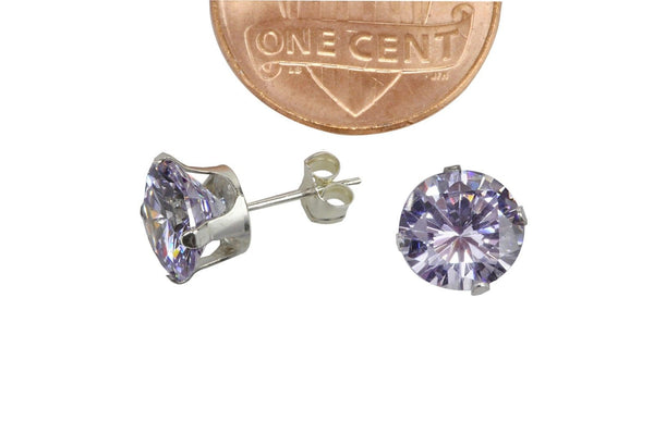Sterling Silver Lavender Round CZ Stud Earrings Cubic Zirconia Prong Setting - Jewelryland.com