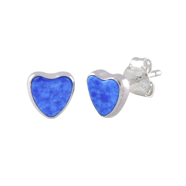 Denim Lapis Earrings Gemstone Studs .925 Sterling Silver 7mm Heart Shape - Jewelryland.com