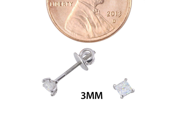 Clear Square CZ BASKET Set SCREWBACK Stud Earrings Sterling Silver 925 - Jewelryland.com
