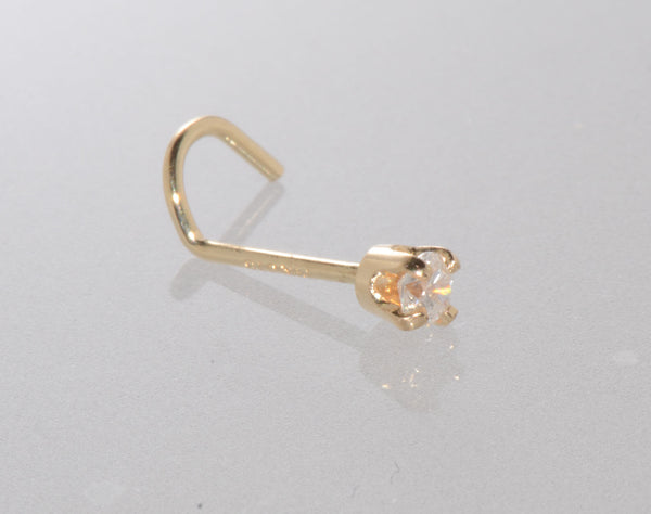 14k Yellow Gold 5pt Genuine Diamond Nose Stud 20g Nose Pin - Curved .05 cttw - Jewelryland.com