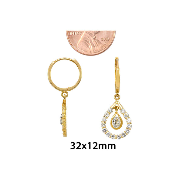 10k Yellow Gold Huggie Hoop Earrings Cubic Zirconia Open CZ Teardrop Dangle - Jewelryland.com