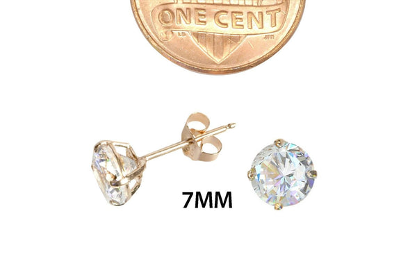 Sterling Silver Rose Gold Plated Round White Cubic Zirconia CZ Stud Earrings - Jewelryland.com