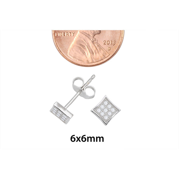 Small Sterling Silver Stud Earrings Kite Shape Micropave Clear CZ 6mm - Jewelryland.com