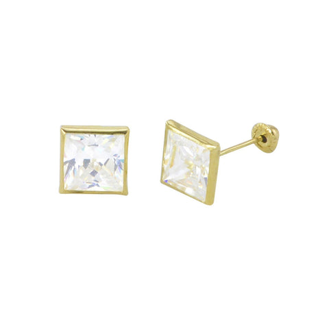 10k Yellow Gold Screwback Earrings Square CZ Cubic Zirconia Bezel Set 2mm-6mm - Jewelryland.com