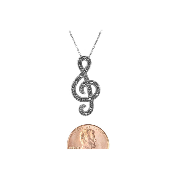 Marcasite Necklace 26mm Music Note (No Bale) 18" Chain .925 Sterling Silver - Jewelryland.com