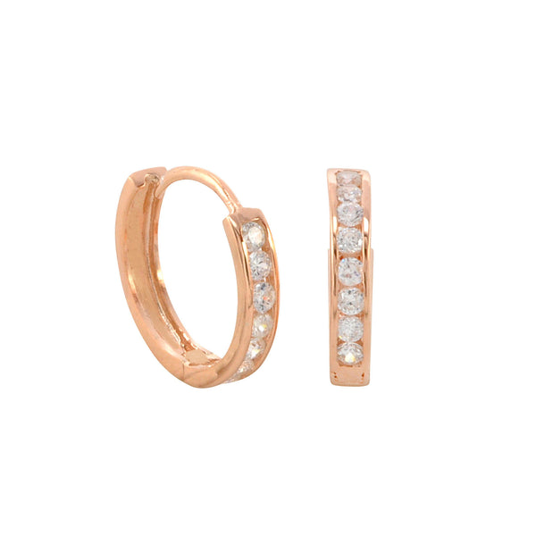 Sterling Silver Huggie Hoop Earrings Rose Gold Plated Cubic Zirconia 14mm x 2mm - Jewelryland.com