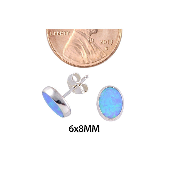 Opal Gemstone Stud Earrings Sterling Silver Periwinkle Green 7mm x 9mm Oval - Jewelryland.com