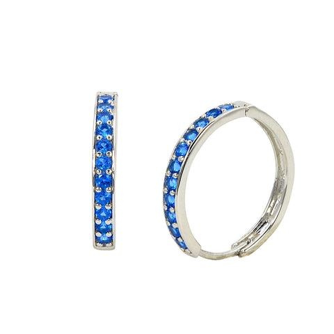 Sterling Silver Blue CZ Hoop Earrings 18mm x 3mm - Jewelryland.com